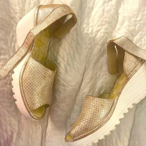 Fly London perforated metallic sandals 9